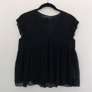 Black pleated babydoll short sleeve